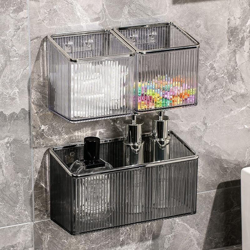 Adhesive Wall Shelves No Drill Hanging Organizer - Plastic Floating Storage Bins for Kitchen,Bathroom,Office - Makeup and Home Goods Mountable Shelf (Green and Gold)