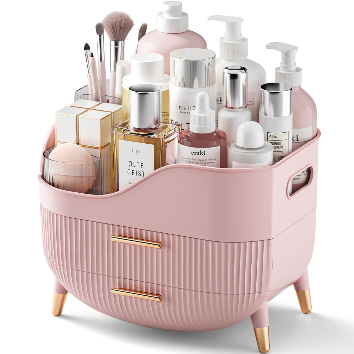 Pajiriona Makeup Organizer with Drawers, Green Skincare Organizer for Vanity, Storage Box with Handle, Large Cosmetic Display Case for Dresser, Bathroom Countertop