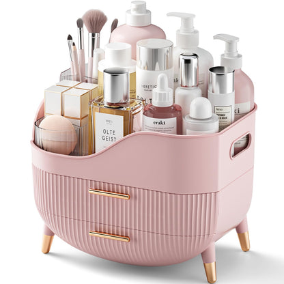 Pajiriona Makeup Organizer with Drawers, Green Skincare Organizer for Vanity, Storage Box with Handle, Large Cosmetic Display Case for Dresser, Bathroom Countertop