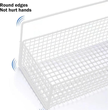 Metal Basket for Storage Sundries, Wall Basket with 2 Traceless Sticker, Kitchen Seasoning Storage Basket with Mesh Structure, Shower Toiletries Wall Mounted Basket for Bathroom, Storage Organizer