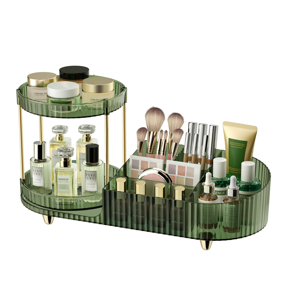 Rotating Makeup Organizer for Vanity, 2 Perfume Trays with 5 Compartments Cosmetic & Skincare Storage, Space-Saving Beauty Organizer, Multi-Purpose Countertop Organizers for Bathroom, Desktop, Pantry