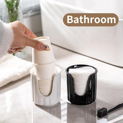 TANEW Ceramic Bathroom Cup Dispenser with Stylish Vertical Stripes - Dixie Cup Dispenser & Mouthwash Cup Holder Holds 3oz Paper Cups for Rinsing Cups on Bathroom Vanity Countertops Glossy Black