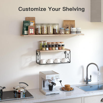 Amada Bathroom Shelves with Storage Basket, Set of 3, Natural Wood
