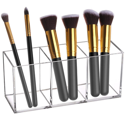 Tbestmax Makeup Brush Holder Organizer Cosmetic Brushes Container Storage 3 Slots - Great for Vanity (White)