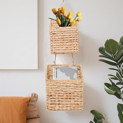 2-Tier Hanging Wall Basket, Water Hyacinth Over Door Storage