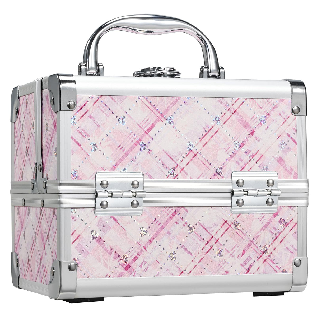 FRENESSA Makeup Case Train Case Portable Makeup Box with Mirror Lock Box Travel Cosmetic Train Cases Hard Makeup Organizer for Nail Craft Storage Vanity for Girl Rose Gold