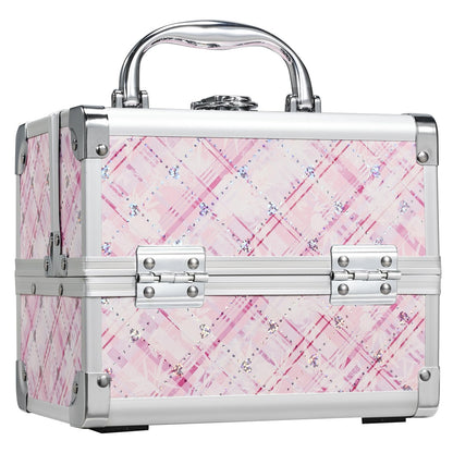 FRENESSA Makeup Case Train Case Portable Makeup Box with Mirror Lock Box Travel Cosmetic Train Cases Hard Makeup Organizer for Nail Craft Storage Vanity for Girl Rose Gold