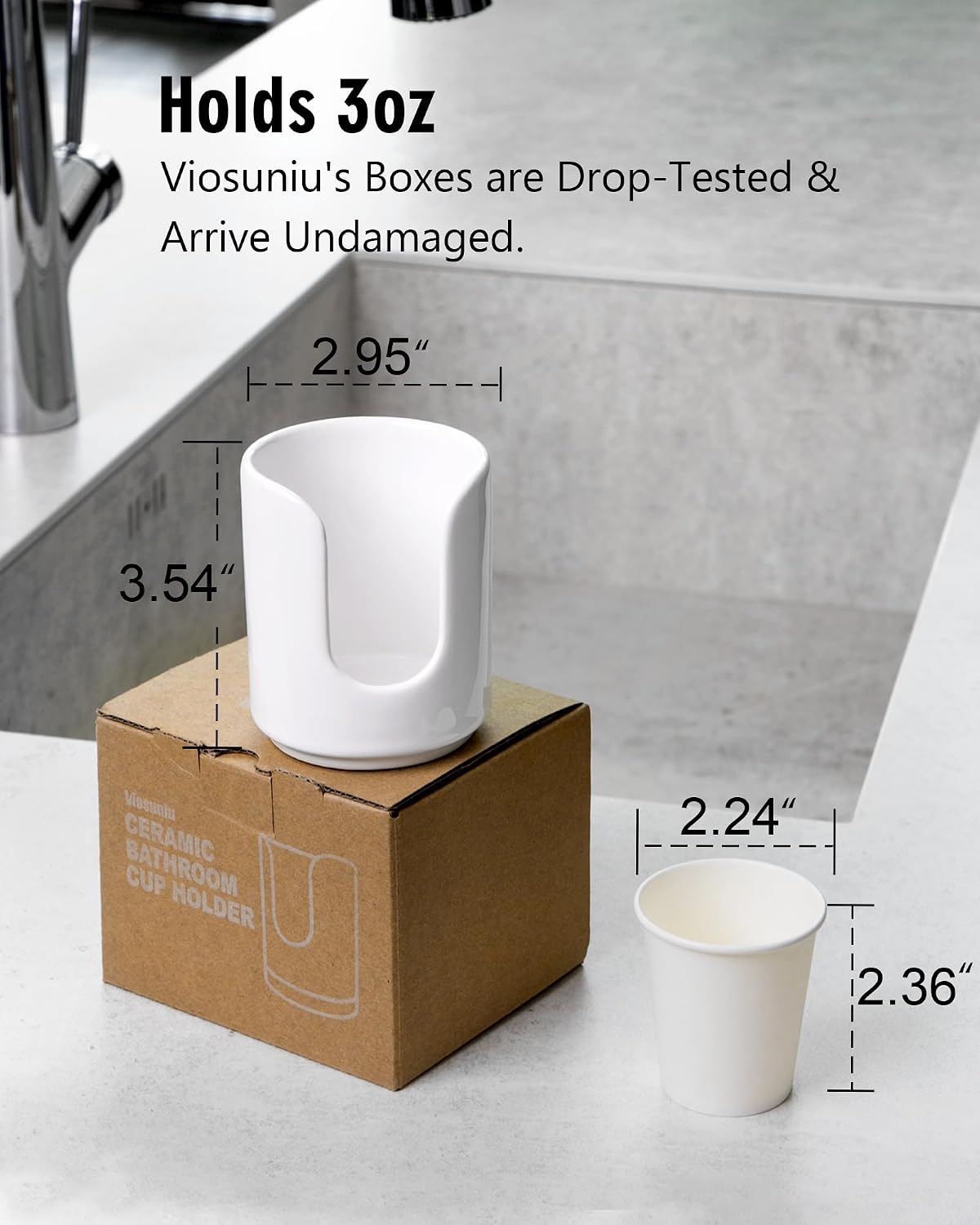 3 oz Original Ceramic Bathroom Cup Dispenser, (1 Pack, White)