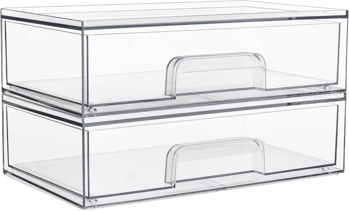 Vtopmart Clear Stackable Storage Drawers, 2 Pack Wide Plastic Organizers