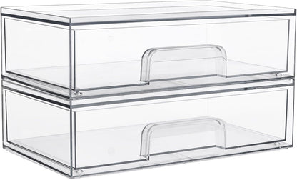 Vtopmart Clear Stackable Storage Drawers, 2 Pack Wide Plastic Organizers
