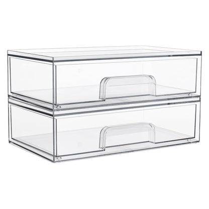 Vtopmart Clear Stackable Storage Drawers, 2 Pack Wide Plastic Organizers