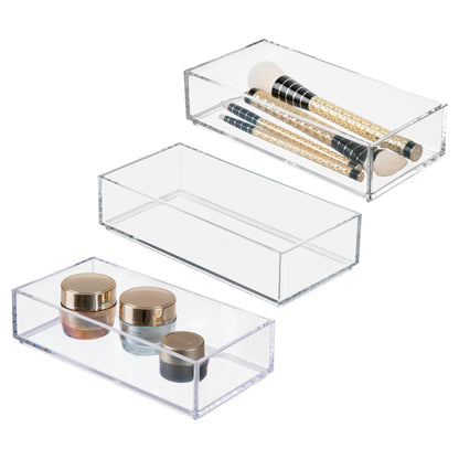 iDesign Clarity Plastic Drawer Organizer for Vanity, Countertop, Bathroom, Kitchen and Cabinet Storage, 8" x 4" x 2", Clear