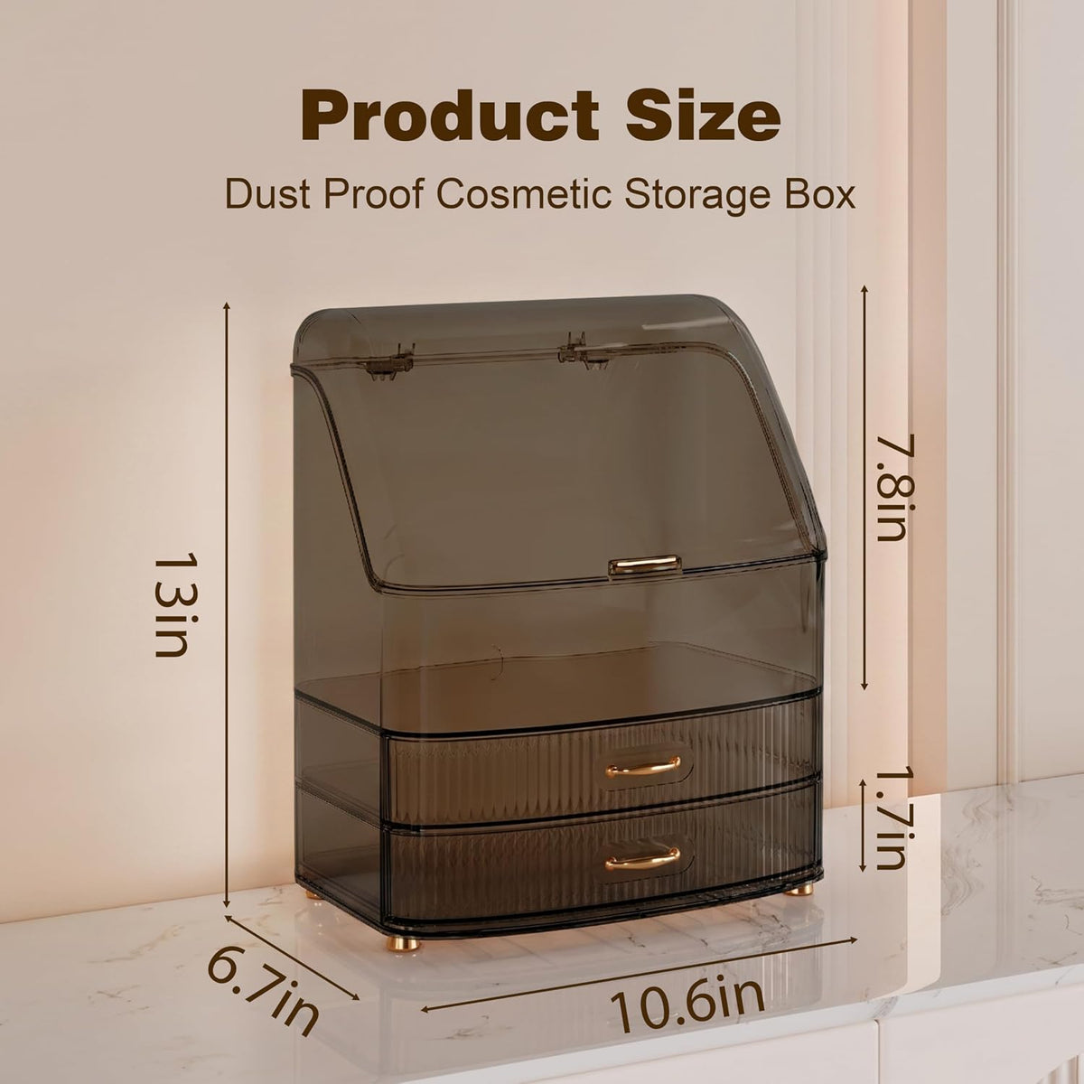 Makeup Organizer Countertop Vanity with Transparent Lid Drawers Waterproof Dustproof Cosmetic Skincare Bathroom Storage Gift for Women Teens Girls (Clear Black)