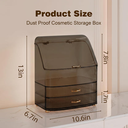 Makeup Organizer Countertop Vanity with Transparent Lid Drawers Waterproof Dustproof Cosmetic Skincare Bathroom Storage Gift for Women Teens Girls (Clear Black)