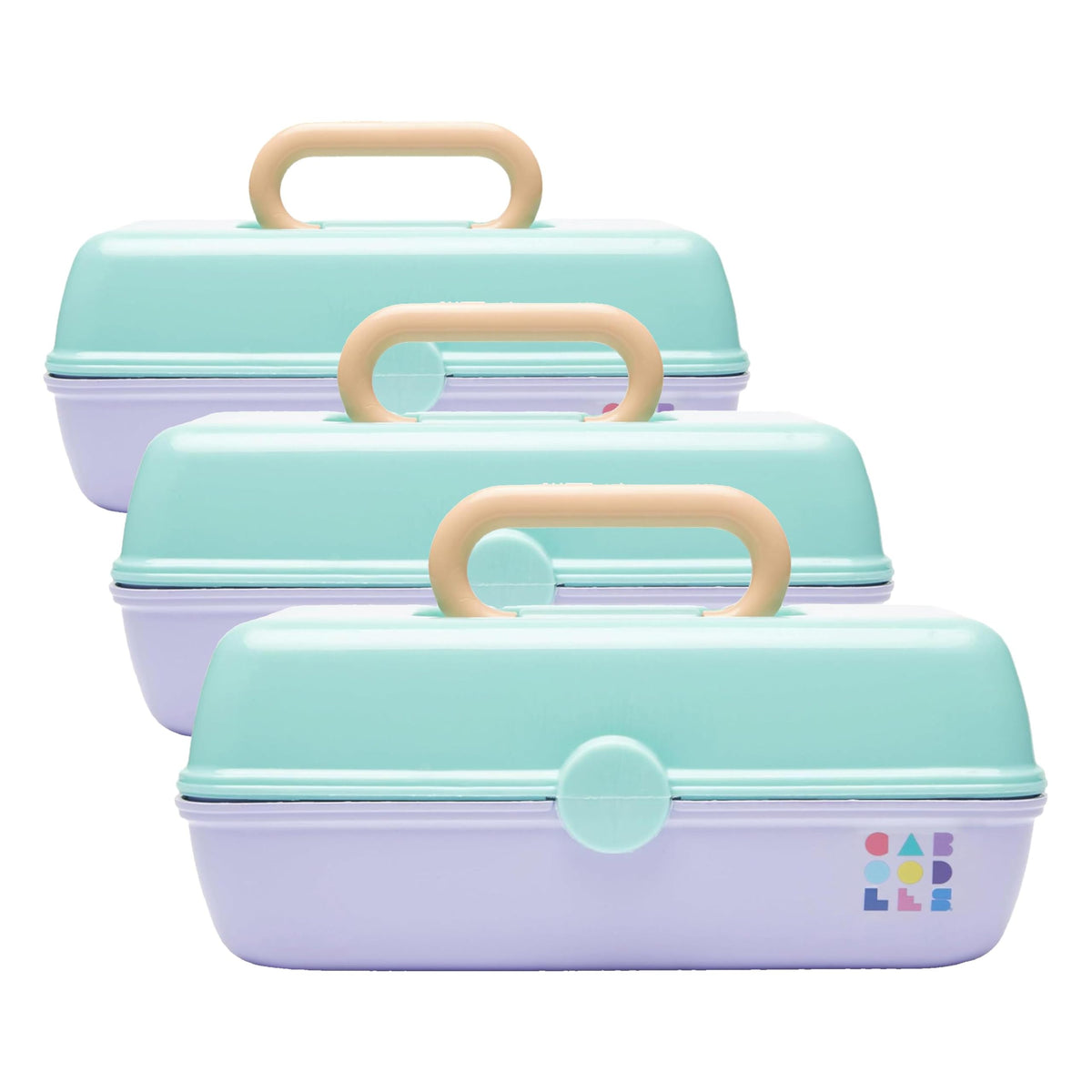 Caboodles Pretty in Petite Makeup Box, Two-Tone Seafoam on Lavender, Hard Plastic Organizer Box, 2 Swivel Trays, Fashion Mirror, Secure Latch for Safe Travel