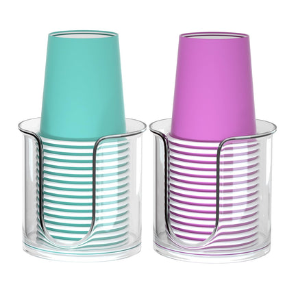 2 Pack Bathroom Cup Dispenser - Countertop 3 oz Bathroom Cup Holder for Dixie and Paper Cups - Mouthwash Cup Holder for 3oz 4oz Bathroom Cups（Clear）