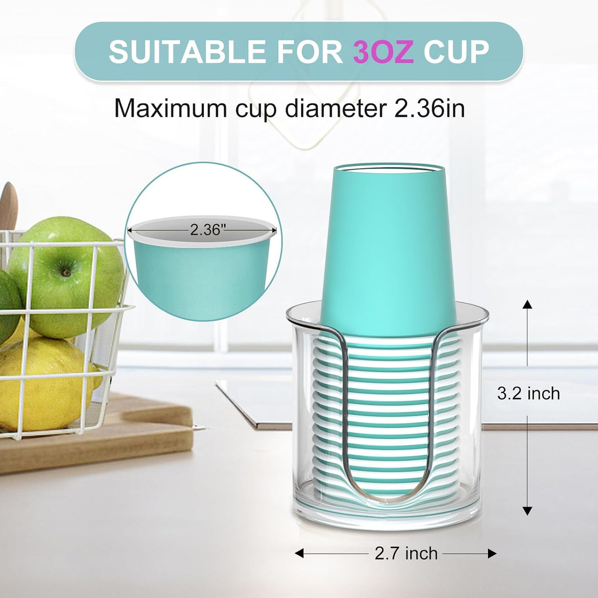 2 Pack Bathroom Cup Dispenser - Countertop 3 oz Bathroom Cup Holder for Dixie and Paper Cups - Mouthwash Cup Holder for 3oz 4oz Bathroom Cups（Clear）