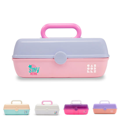 Caboodles Pretty in Petite Makeup Box, Two-Tone Seafoam on Lavender, Hard Plastic Organizer Box, 2 Swivel Trays, Fashion Mirror, Secure Latch for Safe Travel