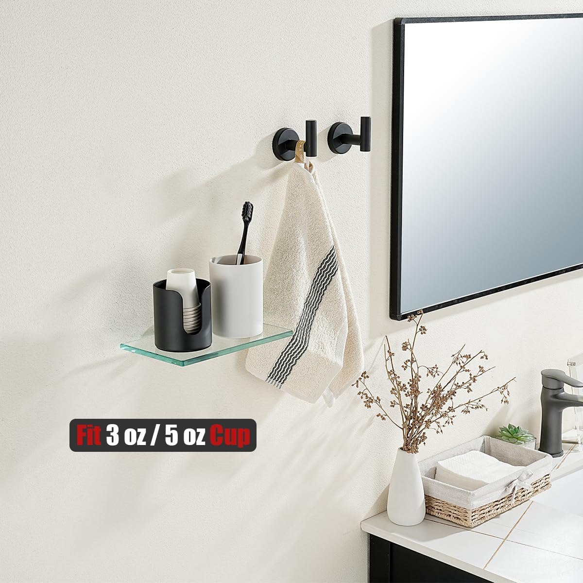 JQK Bathroom Cup Dispenser, Black Small Disposable Paper Mouthwash Cup Holders for Rinsing Cups On Bathroom Vanity Countertops, Makeup Table, Powder Room, Holds 3 oz / 5 oz, BCD120-PB