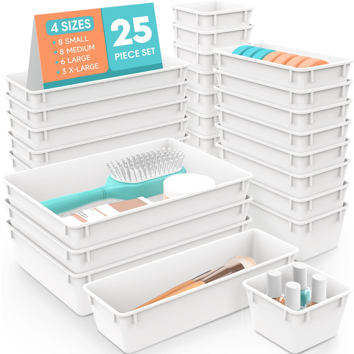 25 PCS Clear Plastic Drawer Organizer, Makeup Organizers and Storage Bins