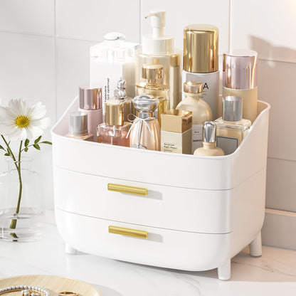 Vtopmart 3-Tier Skincare Makeup Organizer with Drawer and LId, White