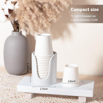 Bathroom Cup Dispenser Small Cup Holder for Bathroom, Ceramic Mouthwash Cups 3 4 oz Cup Dispenser Accessories, 1 Pack, White
