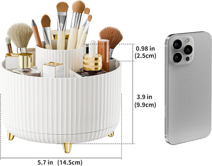 fanado 360° Rotate Makeup Brush Holder Organizer, Makeup Organizers Countertop, Makeup organization and Skincare Storage for Vanity, Desktop, Bathroom (White)