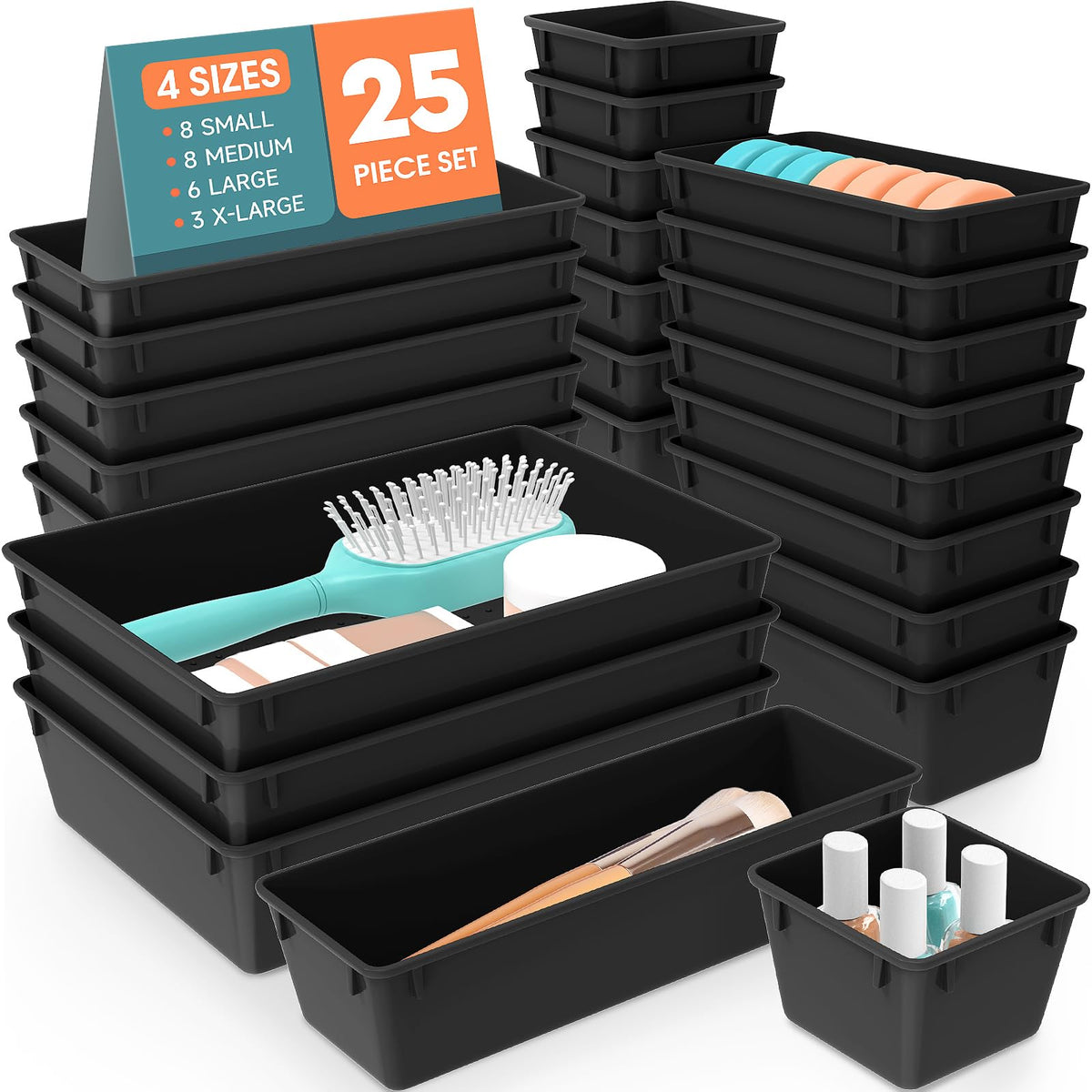 25 PCS Clear Plastic Drawer Organizer, Makeup Organizers and Storage Bins