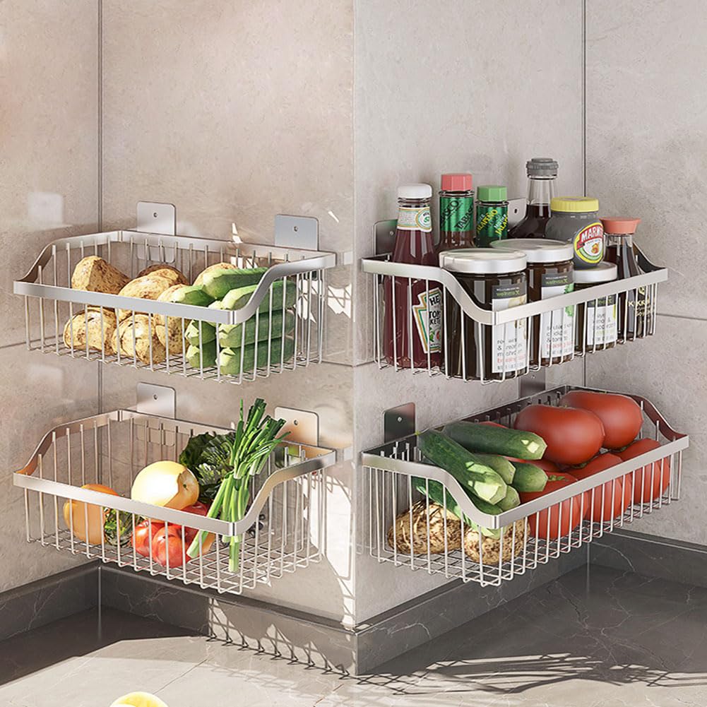 SUS304 Stainless Steel Hanging Storage Baskets Organizer Wall Mount, Metal Wire Storage Bin Rack for Kitchen Bathroom Shower Spice Shelf,L 9.84 Inch