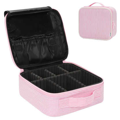 Relavel Travel Makeup Train Case Makeup Cosmetic Case Organizer Portable Artist Storage Bag with Adjustable Dividers for Cosmetics Makeup Brushes Toiletry Jewelry Digital Accessories Black