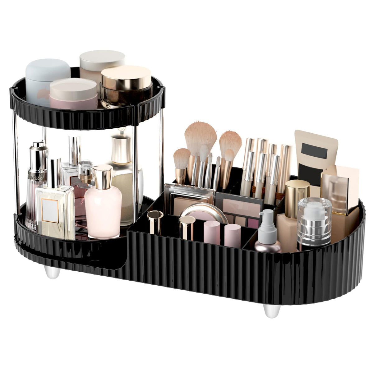 Rotating Makeup Organizer for Vanity, 2 Perfume Trays with 5 Compartments Cosmetic & Skincare Storage, Space-Saving Beauty Organizer, Multi-Purpose Countertop Organizers for Bathroom, Desktop, Pantry