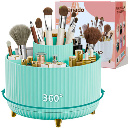 fanado 360° Rotate Makeup Brush Holder Organizer, Makeup Organizers Countertop, Makeup organization and Skincare Storage for Vanity, Desktop, Bathroom (White)