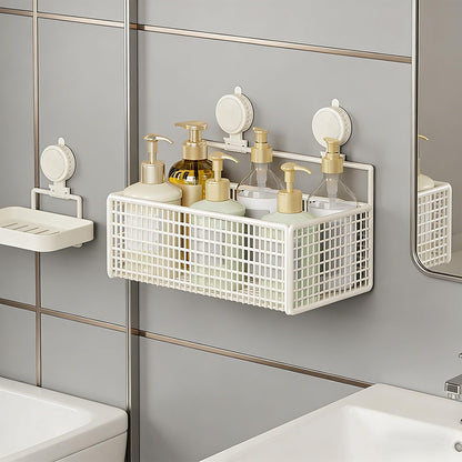 Multipurpose Wall Mounted Storage Basket for Toiletries Using Suction Technology Easy Setup Removable Bathroom Storage