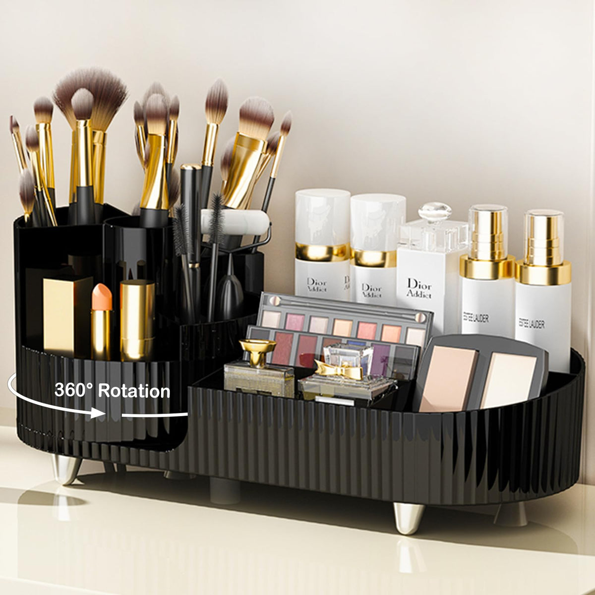 Rotating Makeup Organizer for Vanity with Brush Holder, Cosmetic Makeup Storage Organizer, Large Spinning Makeup Skincare Organizer, Countertop Makeup Perfume Organizer, Lotions Display Case Red
