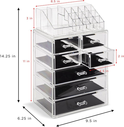 Sorbus Makeup Organizer, 7-Drawer Acrylic 2-Piece Set (Clear)