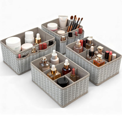 Cosmetic Storage Bins Makeup Organizer, Adjustable Multifunction Storage Box Desk Drawer Divider for Makeup Brushes, Bathroom Countertop or Dresser, Set of 4