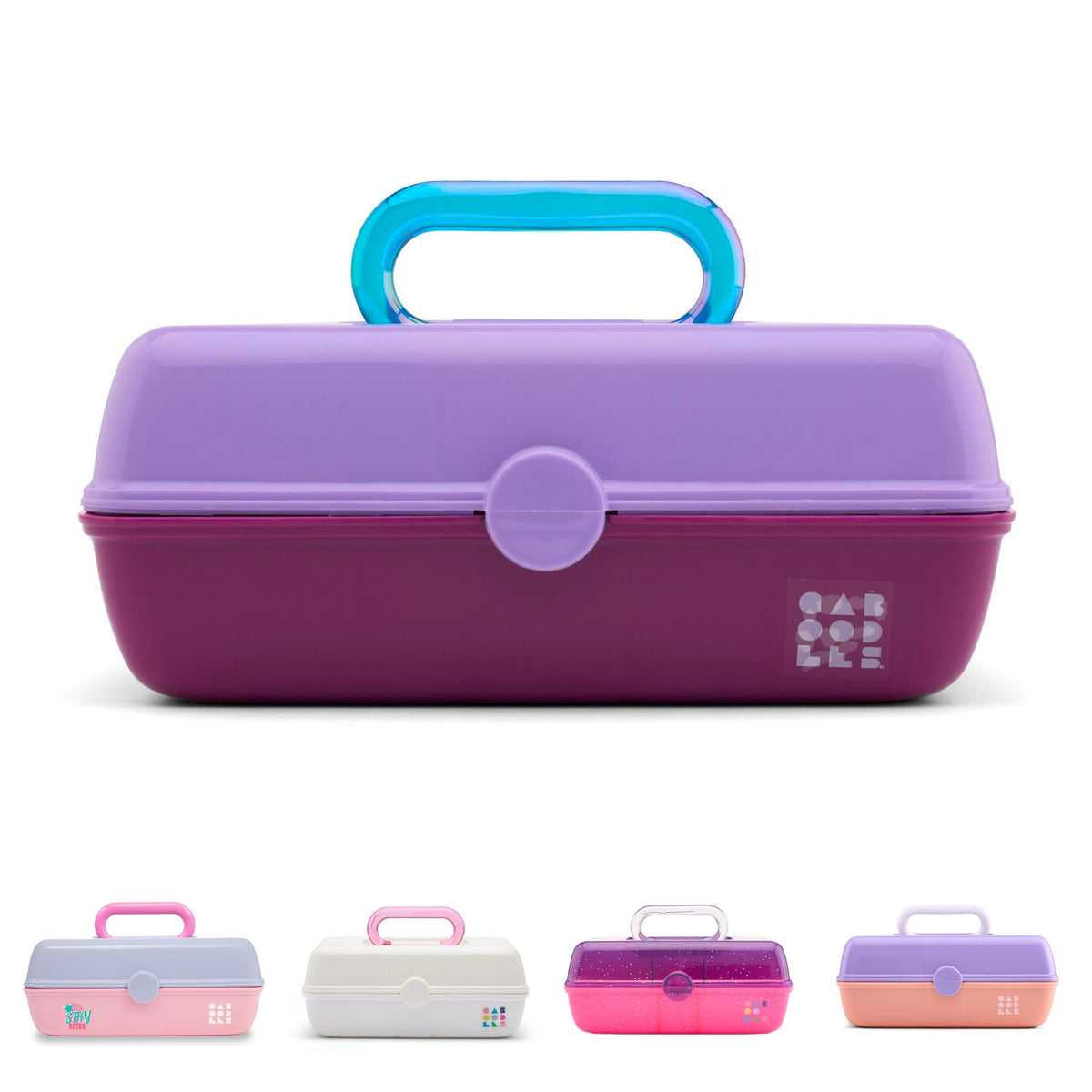 Caboodles Pretty in Petite Makeup Box, Two-Tone Seafoam on Lavender, Hard Plastic Organizer Box, 2 Swivel Trays, Fashion Mirror, Secure Latch for Safe Travel