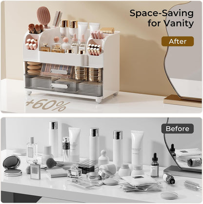 UFORU Makeup Organizer Countertop with 2 Large Drawers for Vanity Bathroom