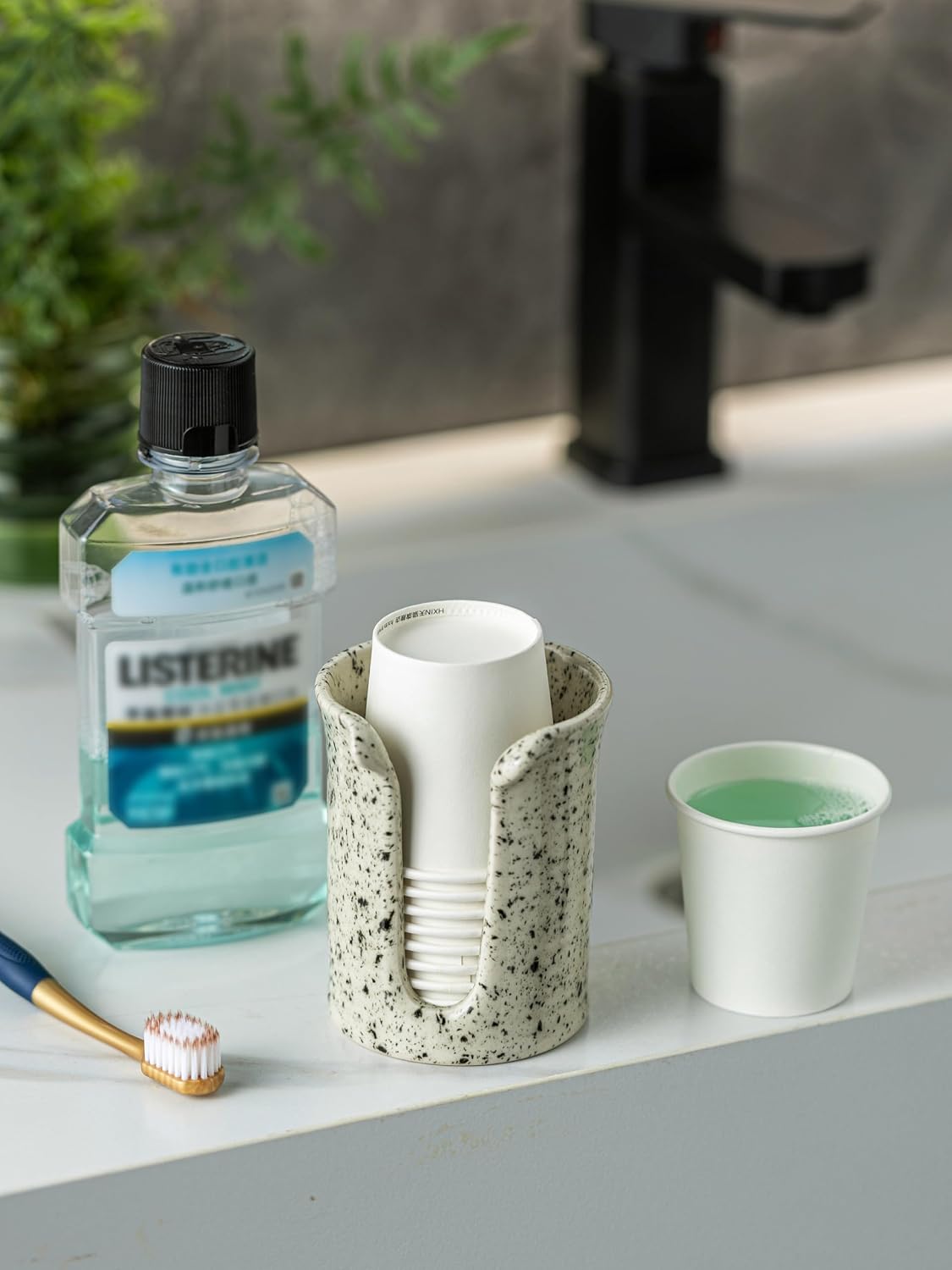 Bathroom Cup Dispenser 3 OZ, Bathroom Cup Holder, Speckled White