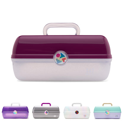 Caboodles On-The-Go Girl Makeup Box, Seafoam on Lavender, Hard Plastic Makeup Organizer Box, Built-In Mirror, Secure Latch for Safe Travel, Spacious Storage for Large Items