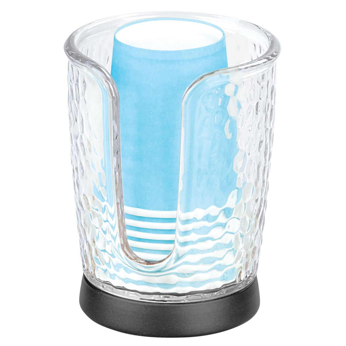 iDesign Rain Disposable Paper and Plastic Cup Dispenser Holder for Master, Guest, Kids' Bathroom Vanity and Countertops, 3.10" x 3.10" x 4", Clear and Bronze