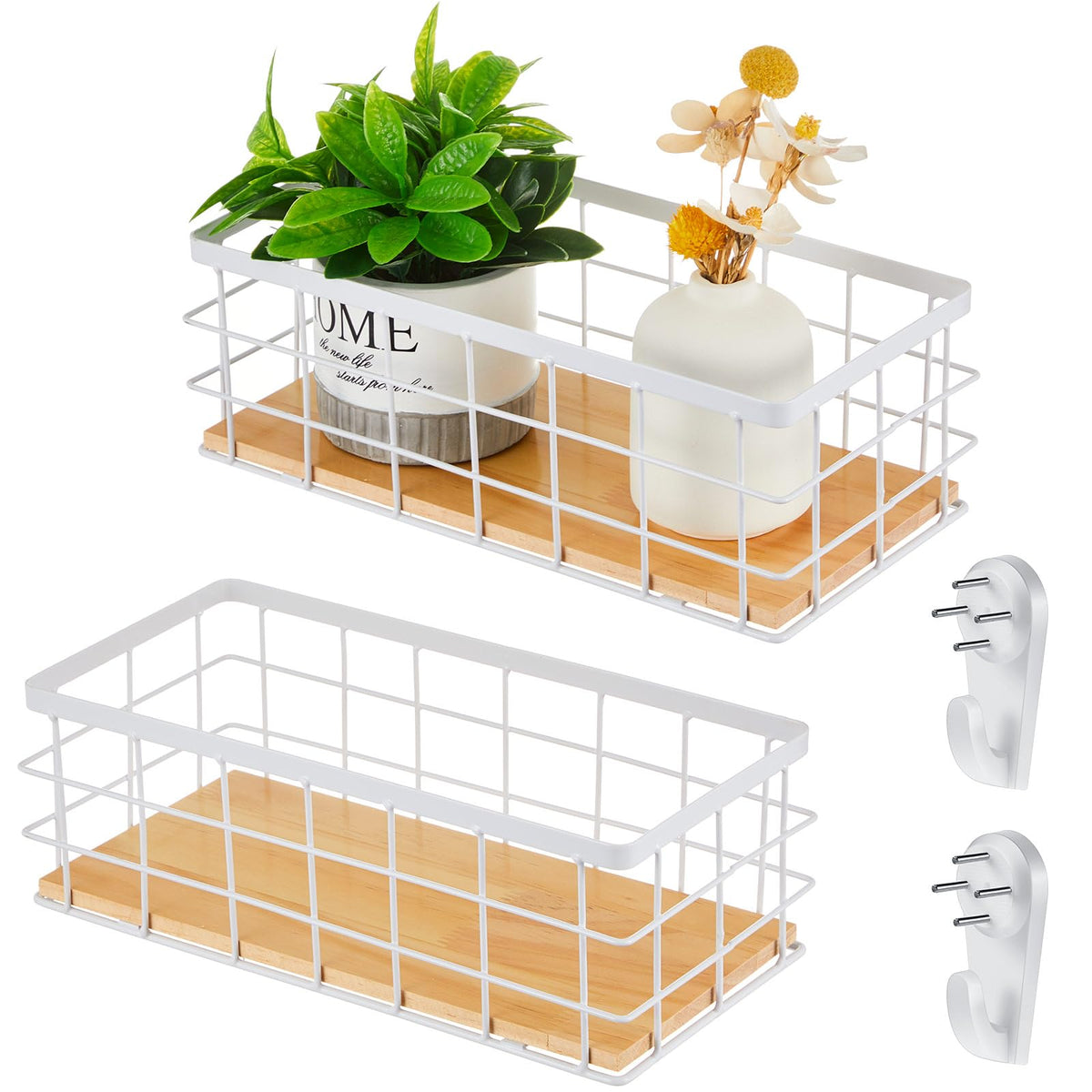 Funrous 2 Pcs Metal Small Wire Basket Wall Hanging Wire Basket Hang Small Bathroom Kitchen Storage Organizer Toilet Paper Mesh Storage Bin Shelf Rack with Base(Black,11.42 x 5.12 x 3.94 Inches)