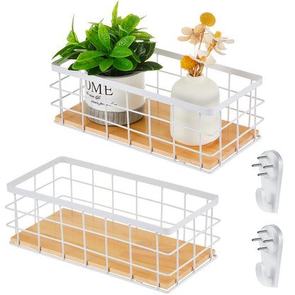 Funrous 2 Pcs Metal Small Wire Basket Wall Hanging Wire Basket Hang Small Bathroom Kitchen Storage Organizer Toilet Paper Mesh Storage Bin Shelf Rack with Base(Black,11.42 x 5.12 x 3.94 Inches)