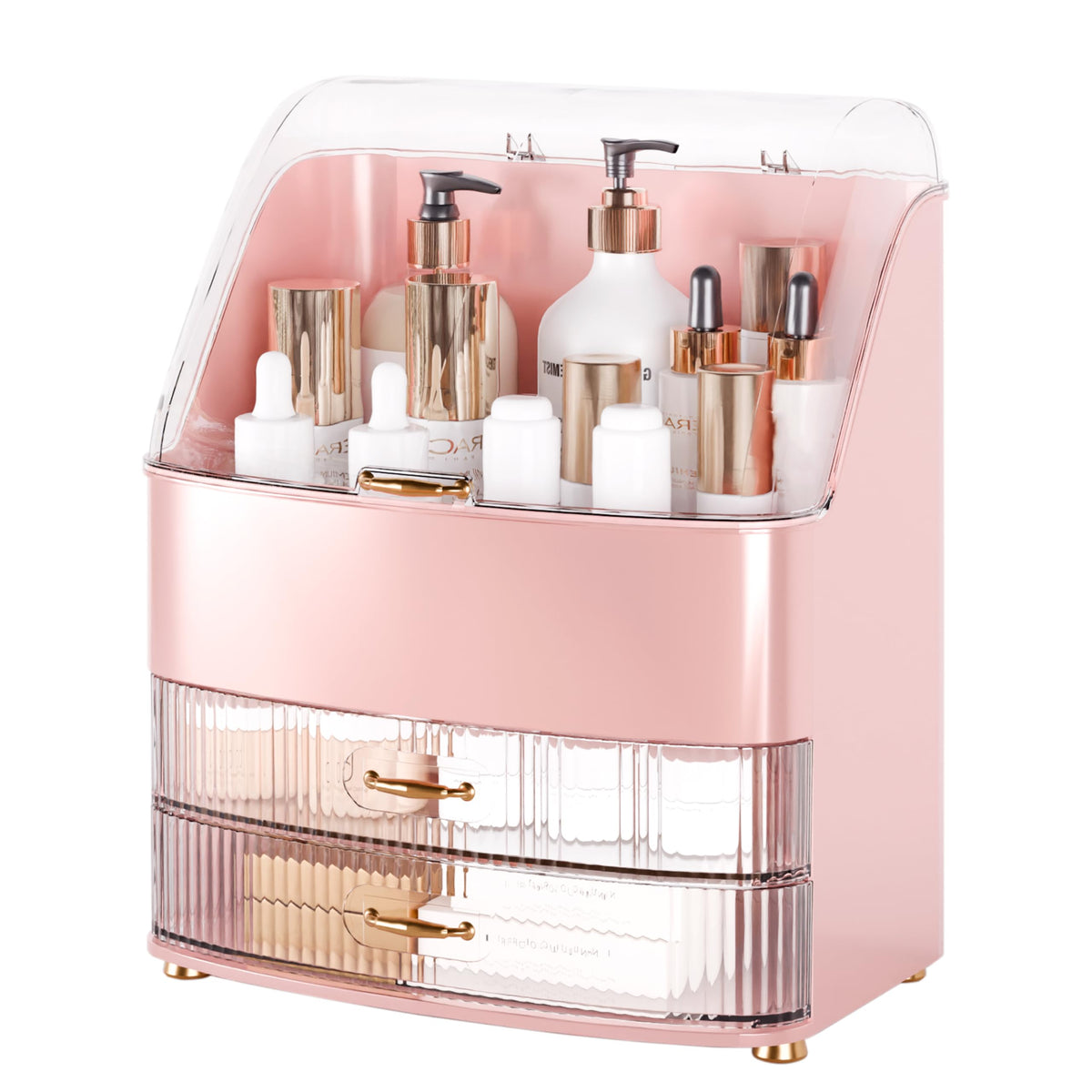 Makeup Organizer Countertop Vanity with Transparent Lid Drawers Waterproof Dustproof Cosmetic Skincare Bathroom Storage Gift for Women Teens Girls (Clear Black)