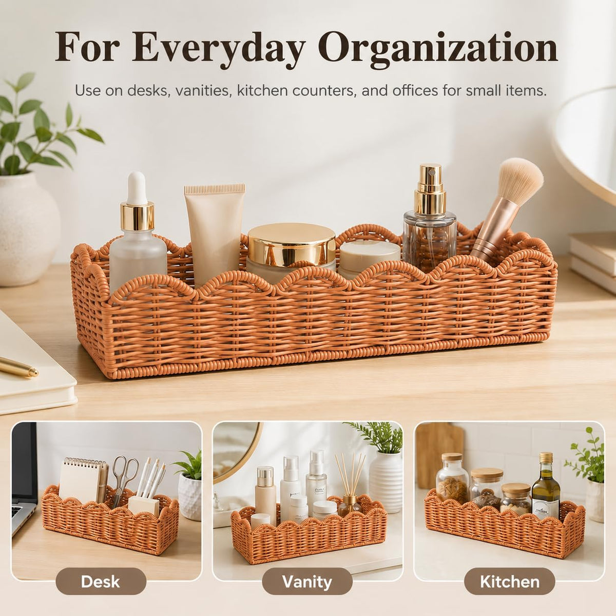2 Pack Brown Faux Rattan Shower Caddy Baskets