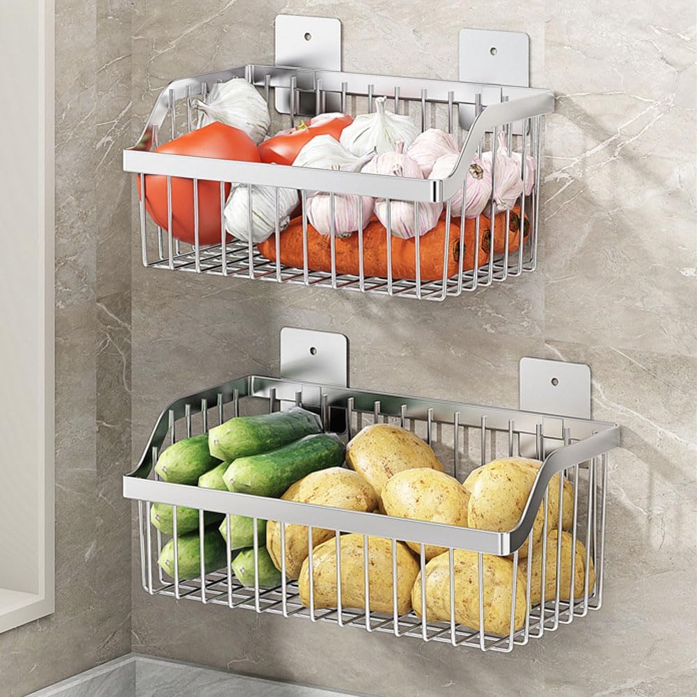 SUS304 Stainless Steel Hanging Storage Baskets Organizer Wall Mount, Metal Wire Storage Bin Rack for Kitchen Bathroom Shower Spice Shelf,L 9.84 Inch