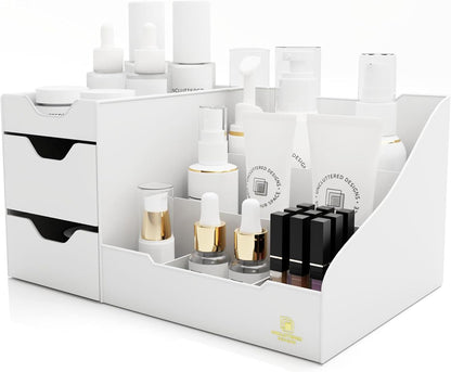 Uncluttered Designs Makeup Organizer for Women, White Dresser Top Organizer