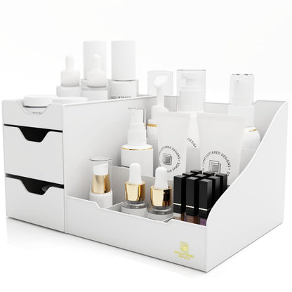 Uncluttered Designs Makeup Organizer for Women, White Dresser Top Organizer