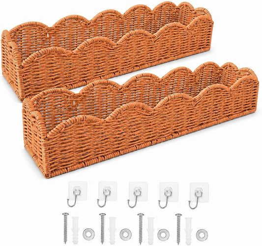 2 Pack Brown Faux Rattan Shower Caddy Baskets