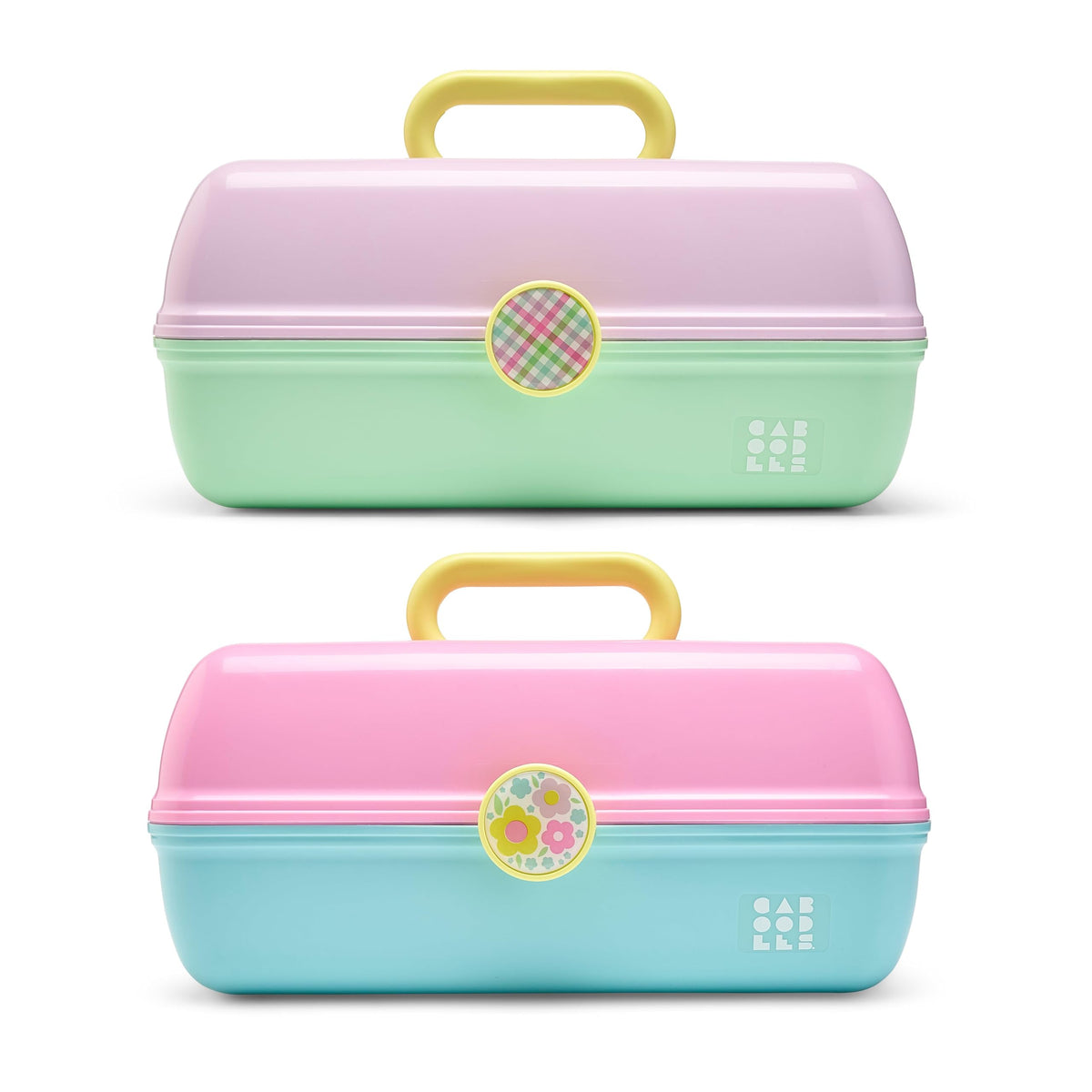 Caboodles On-The-Go Girl Makeup Box, Seafoam on Lavender, Hard Plastic Makeup Organizer Box, Built-In Mirror, Secure Latch for Safe Travel, Spacious Storage for Large Items